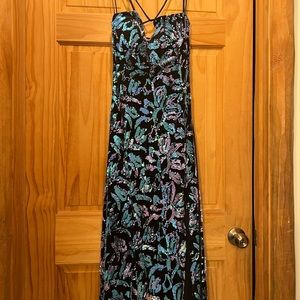 Black and Blue velvet and sequin prom dress